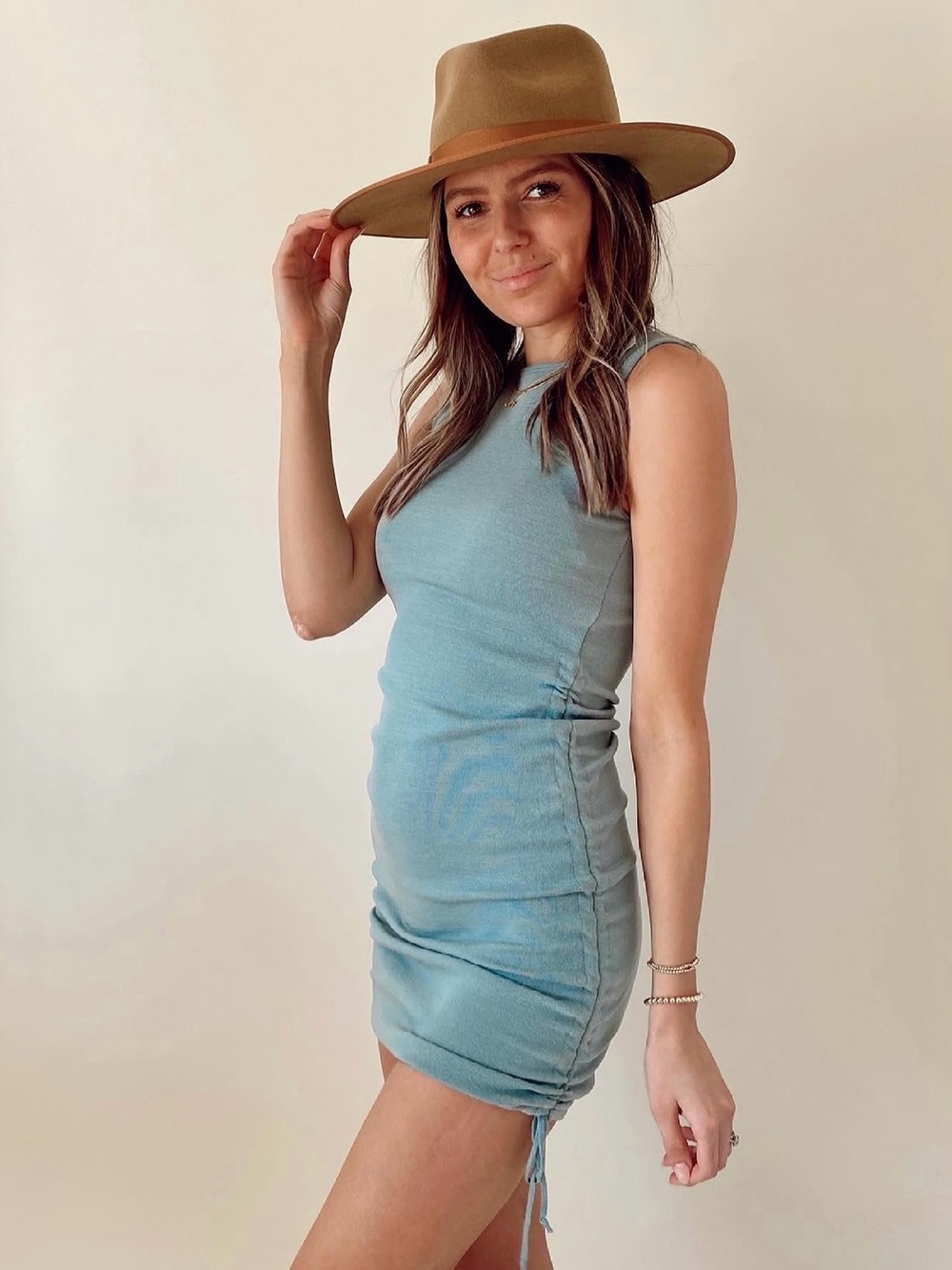 Sleeveless Ruched Mini Dress in light blue - size M/L